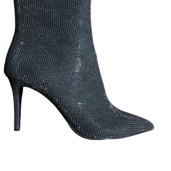 Express NWOB Black Glittery Pave' Rhinestone Side Zip Ankle Boots Size 6.5 - Picture 3 of 5